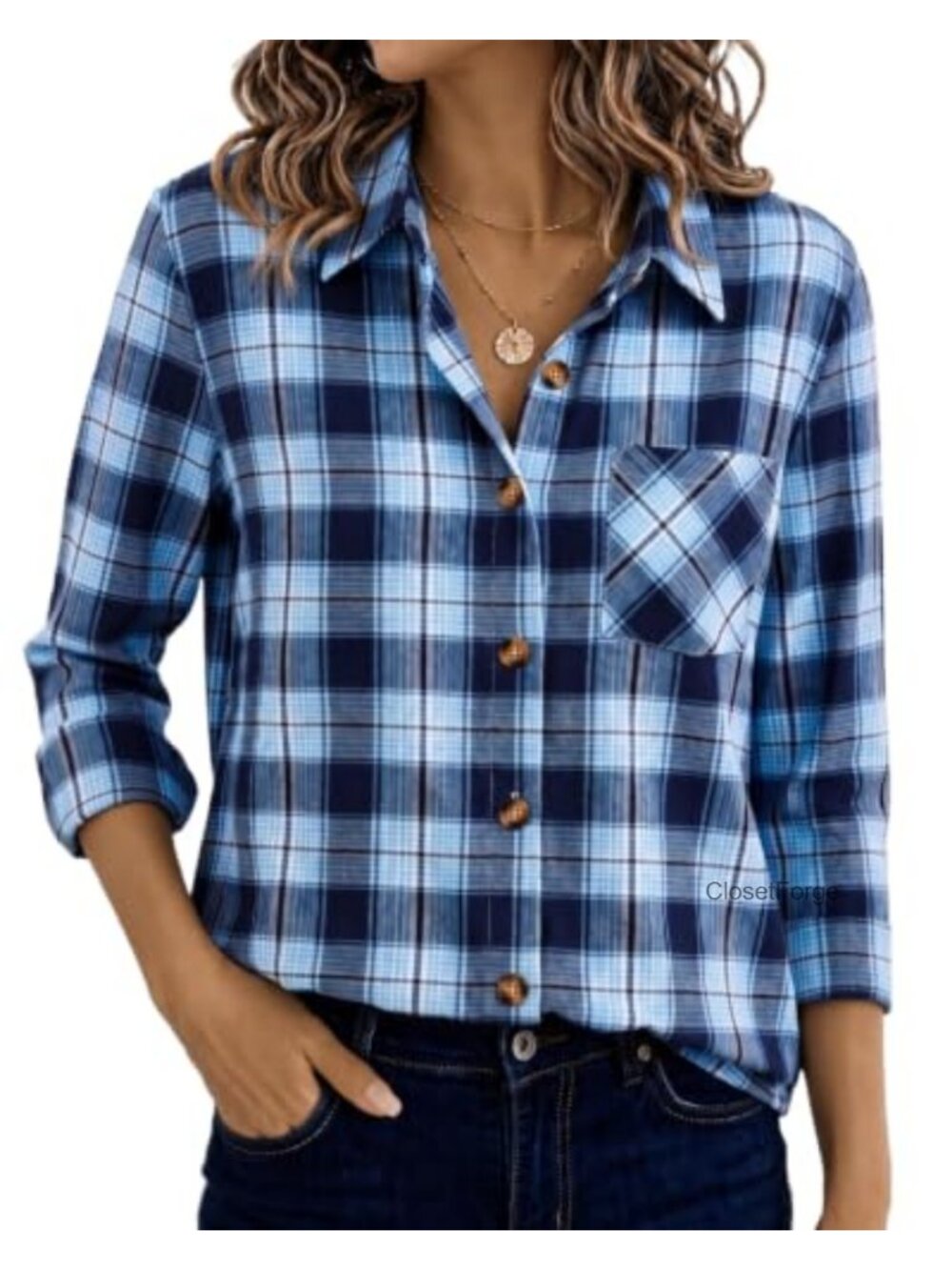 Women's Plaid Button Down Shirt Long Sleeve Blouse Fall Top